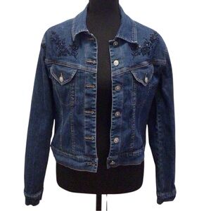 Vintage Andre Sauvage Denim Jacket Size 10 Blue Embroidered Button Front